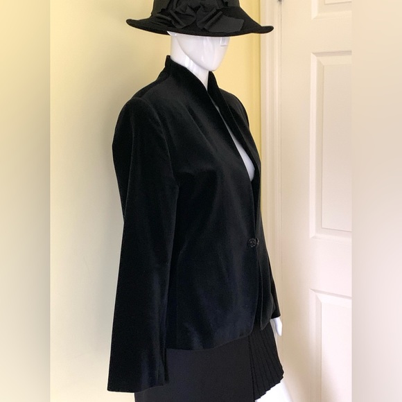 Black thick cotton velvet blazer single button tuxedo shawl collar high neck 12 - Picture 4 of 16